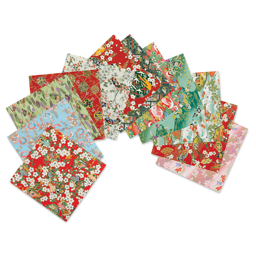Open in modal - Yasutomo Yuzen Origami Papers - 5-7/8" x 5-7/8", Red, 10 Sheets