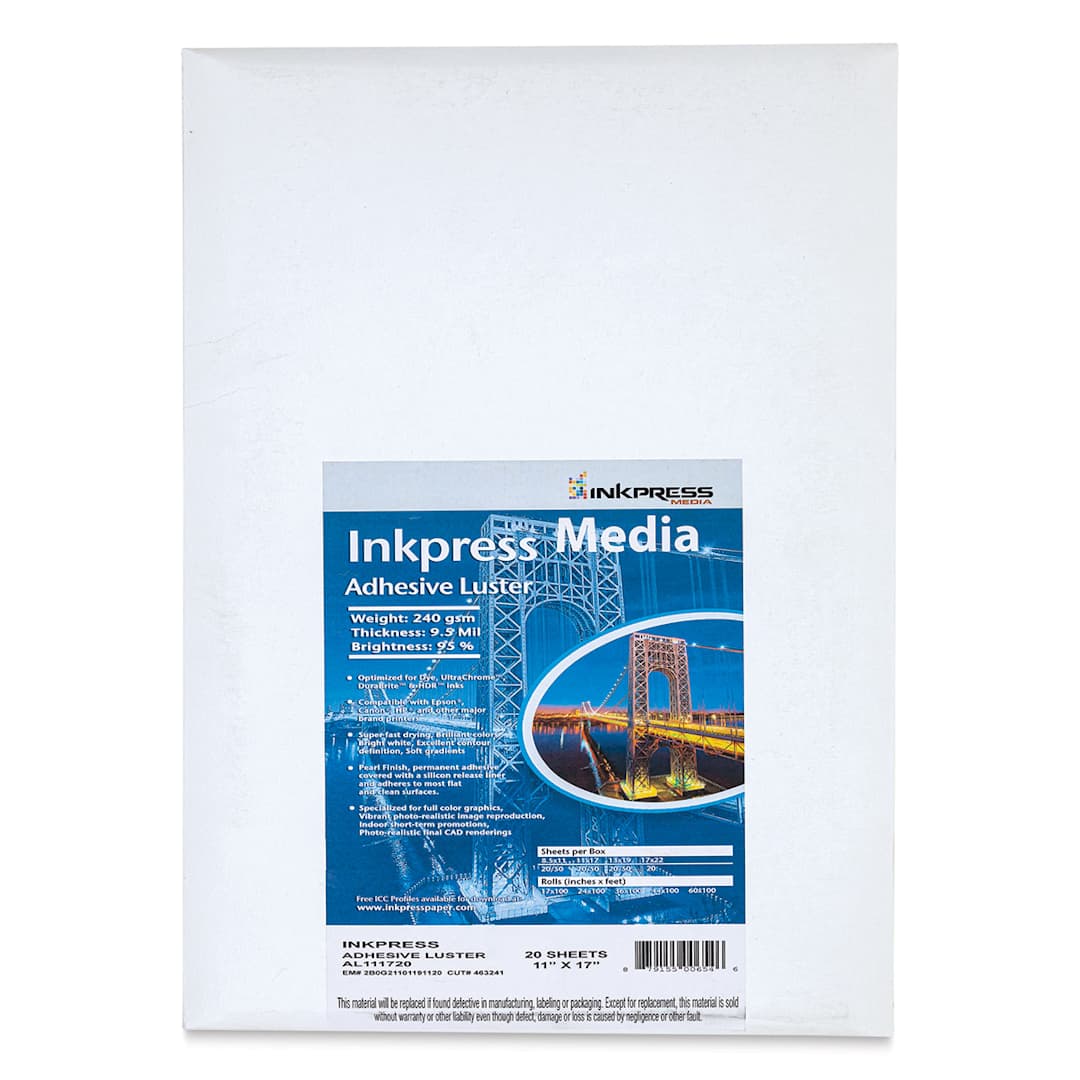Open in modal - Inkpress - Adhesive Luster Inkjet Paper, 11" x 17", 20 Sheets