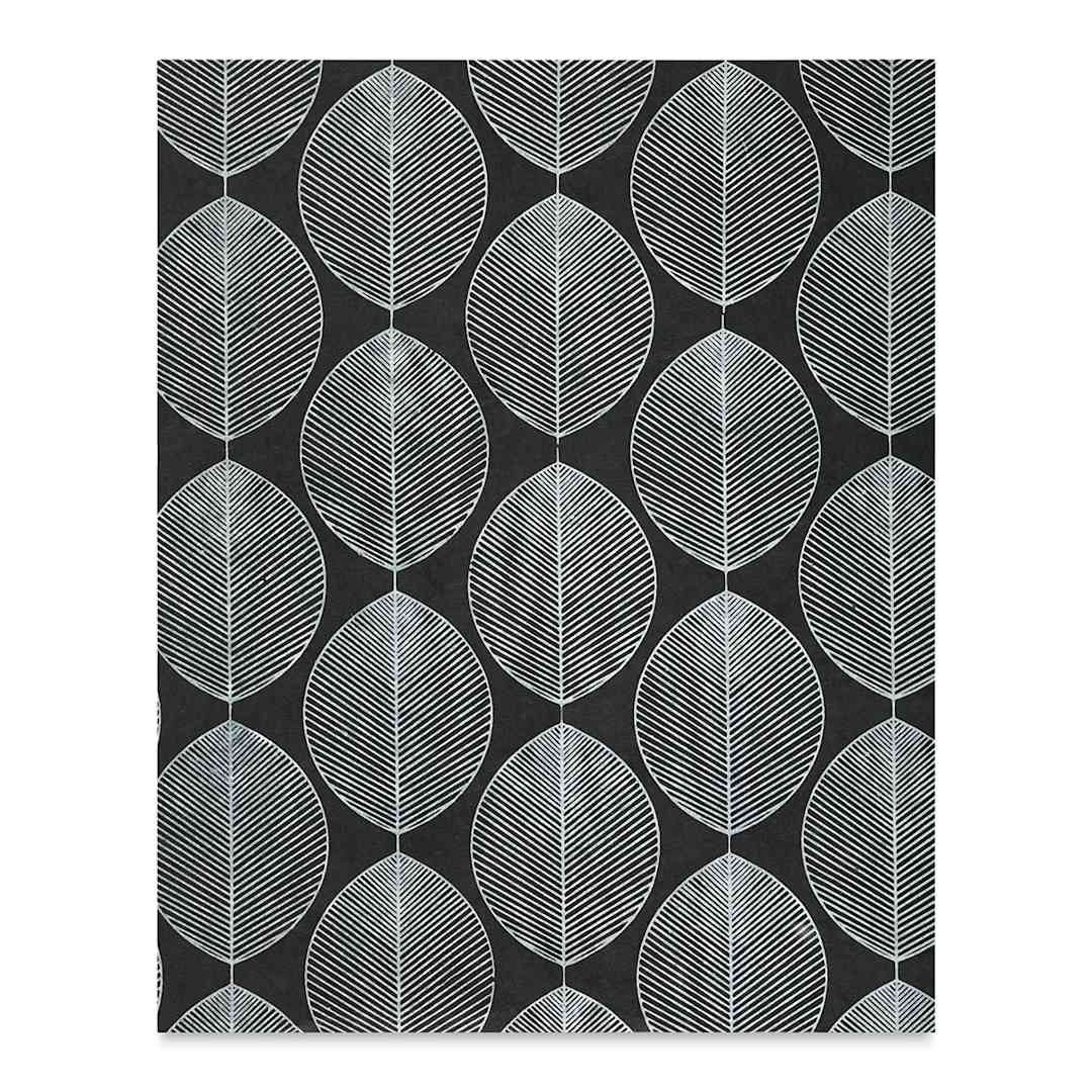 Open in modal - Black Ink Screenprinted Beech Leaves Decorative Lotka Paper - Black/White, 20" x 30"