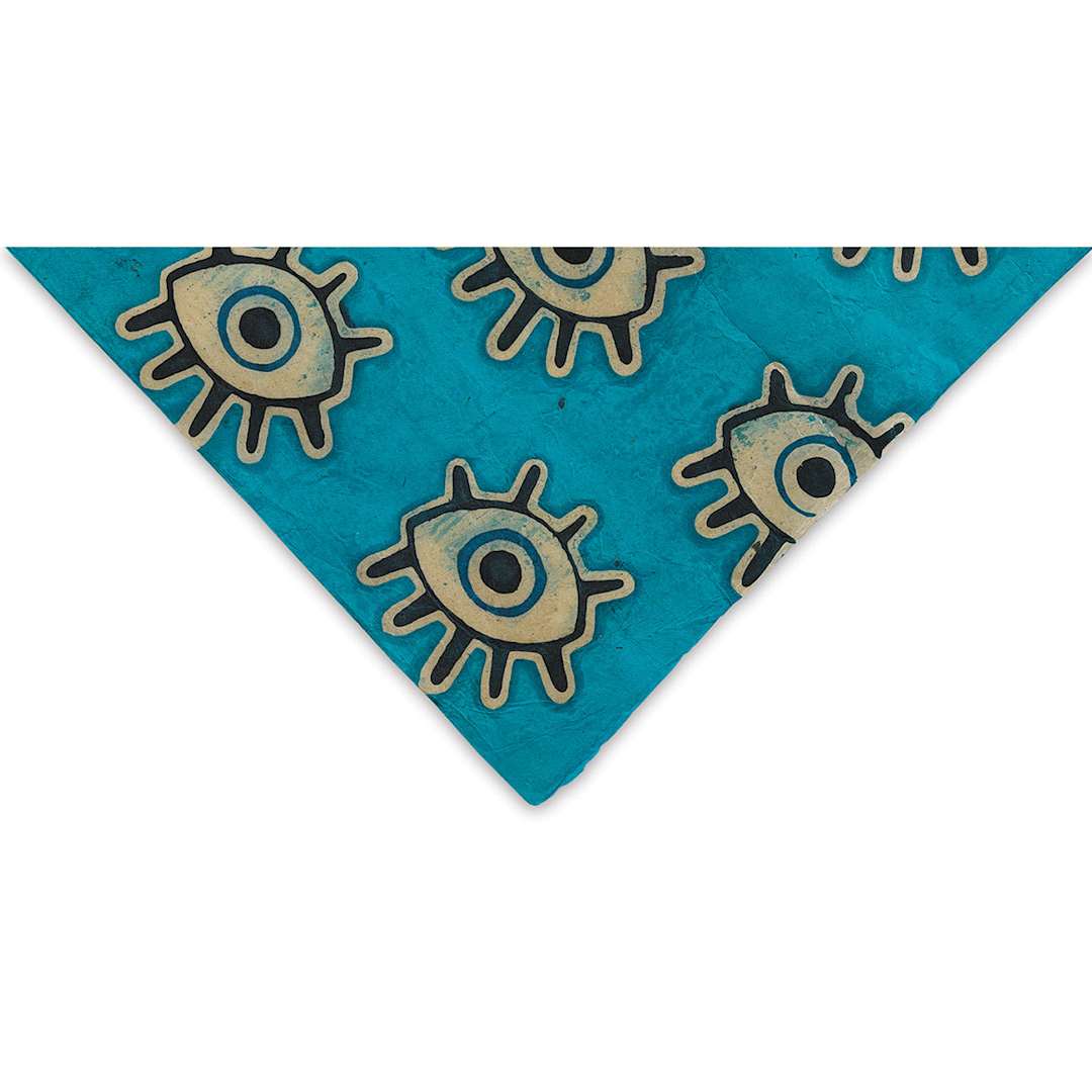 Open in modal - Lokta Paper - Batik Evil Eye, Turquoise, corner