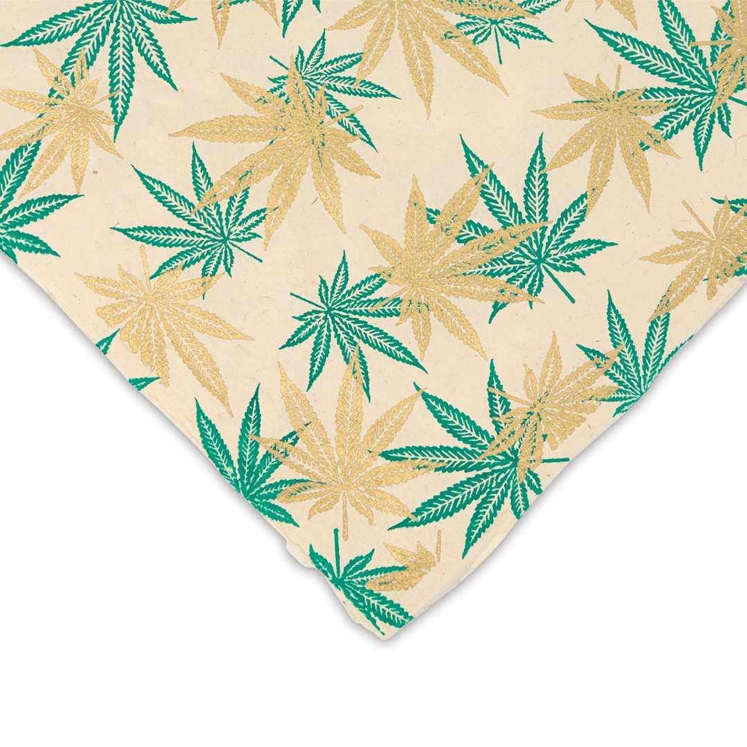 Open in modal - Lokta Paper - Hemp, Gold/Green on Cream, 20" x 30", corner of sheet