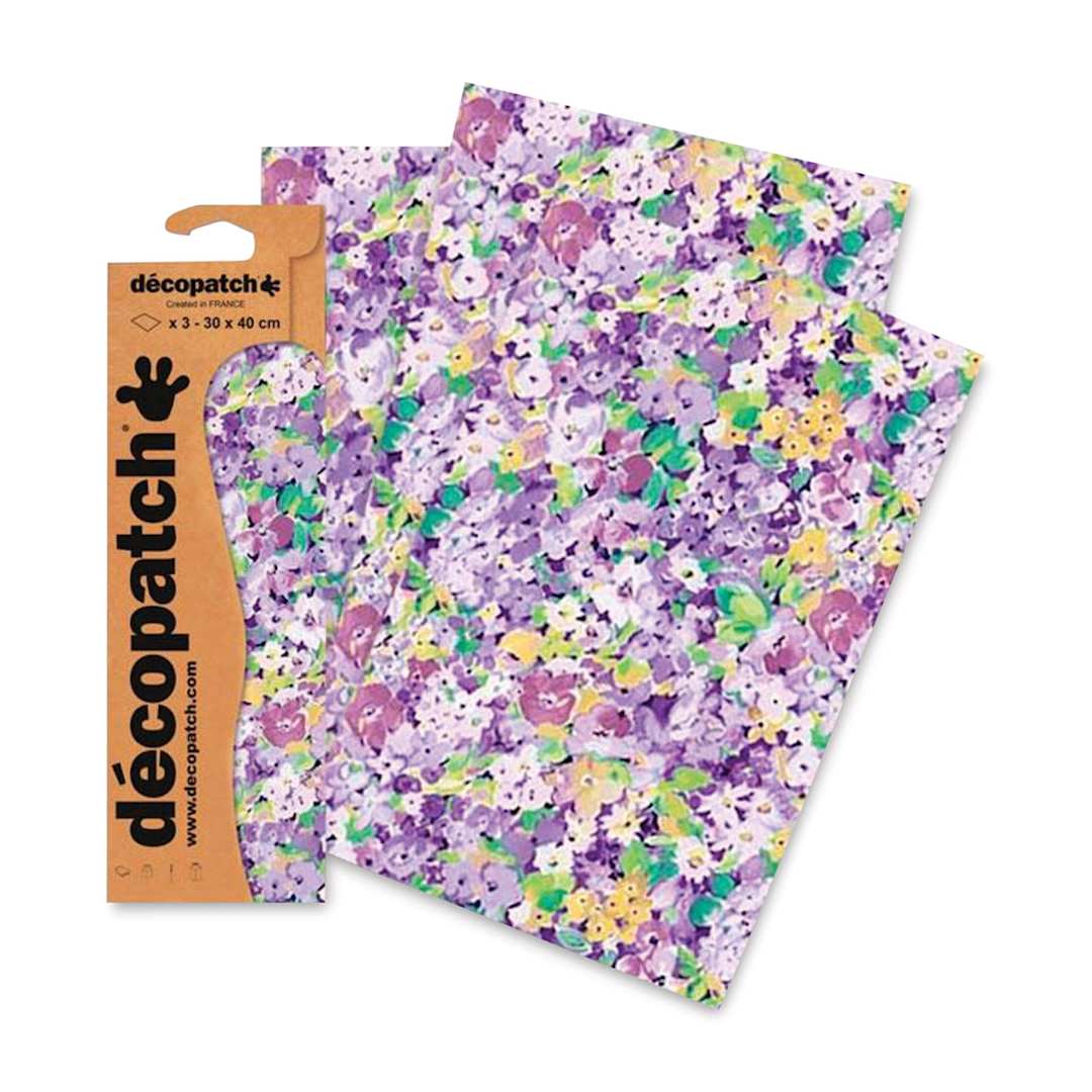 Open in modal - DecoPatch Decorative Papers - Purple Floral, Pkg of 3, fanned out