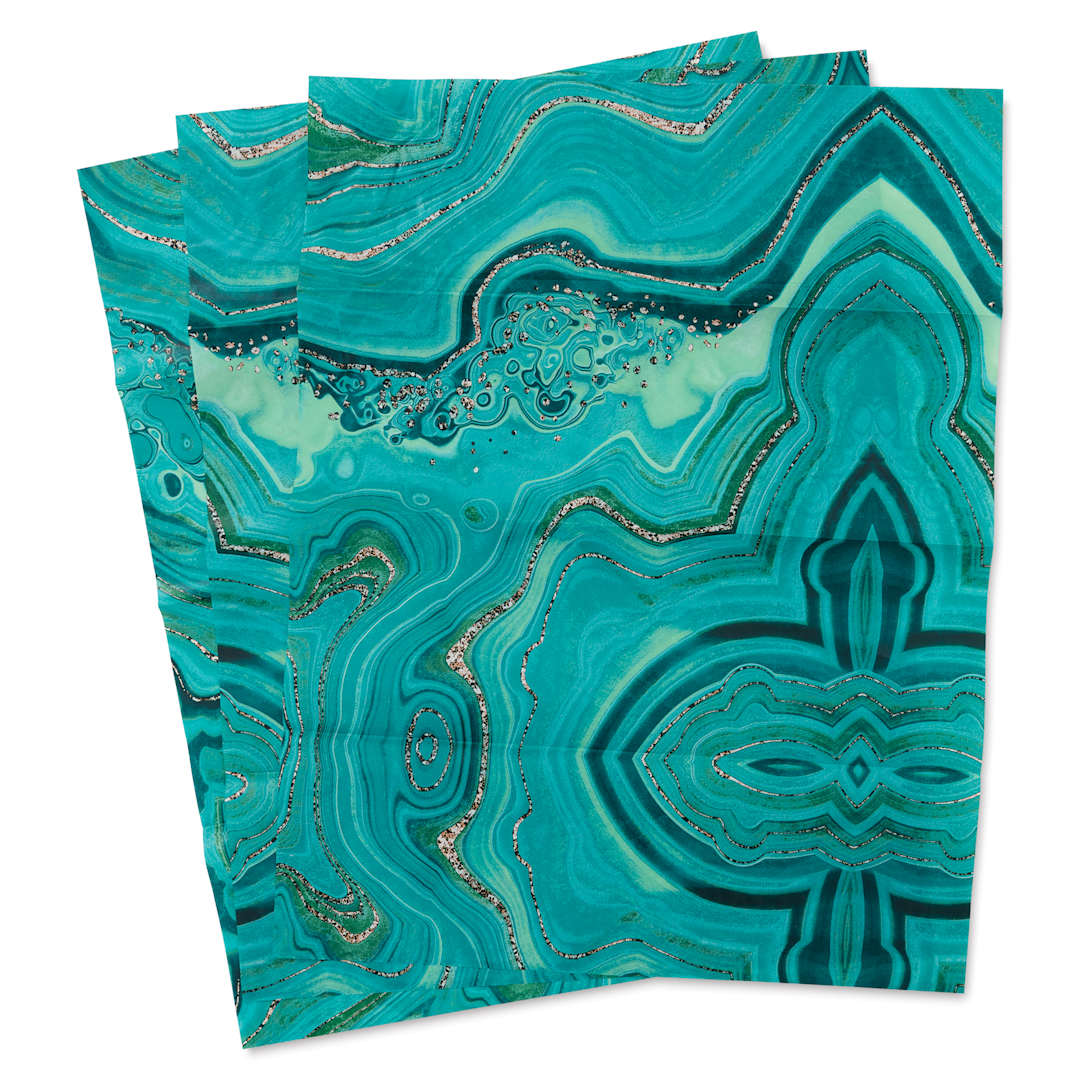 Open in modal - DecoPatch Decorative Papers - Turquoise Gem, Pkg of 3, fanned out 