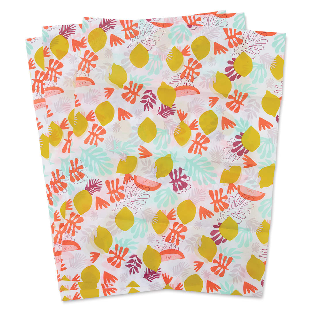 Open in modal - DecoPatch Decorative Papers - Lemon Tropical Floral, Pkg of 3, fanned out