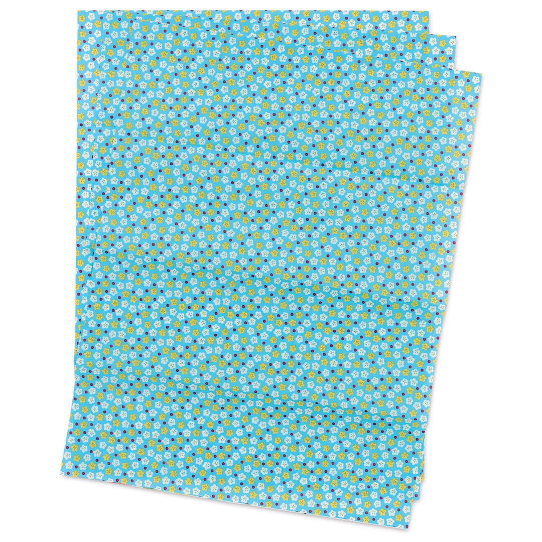 Open in modal - DecoPatch Decorative Papers - Small White/Yellow Daisies on Blue, Pkg of 3, 12" x 16"