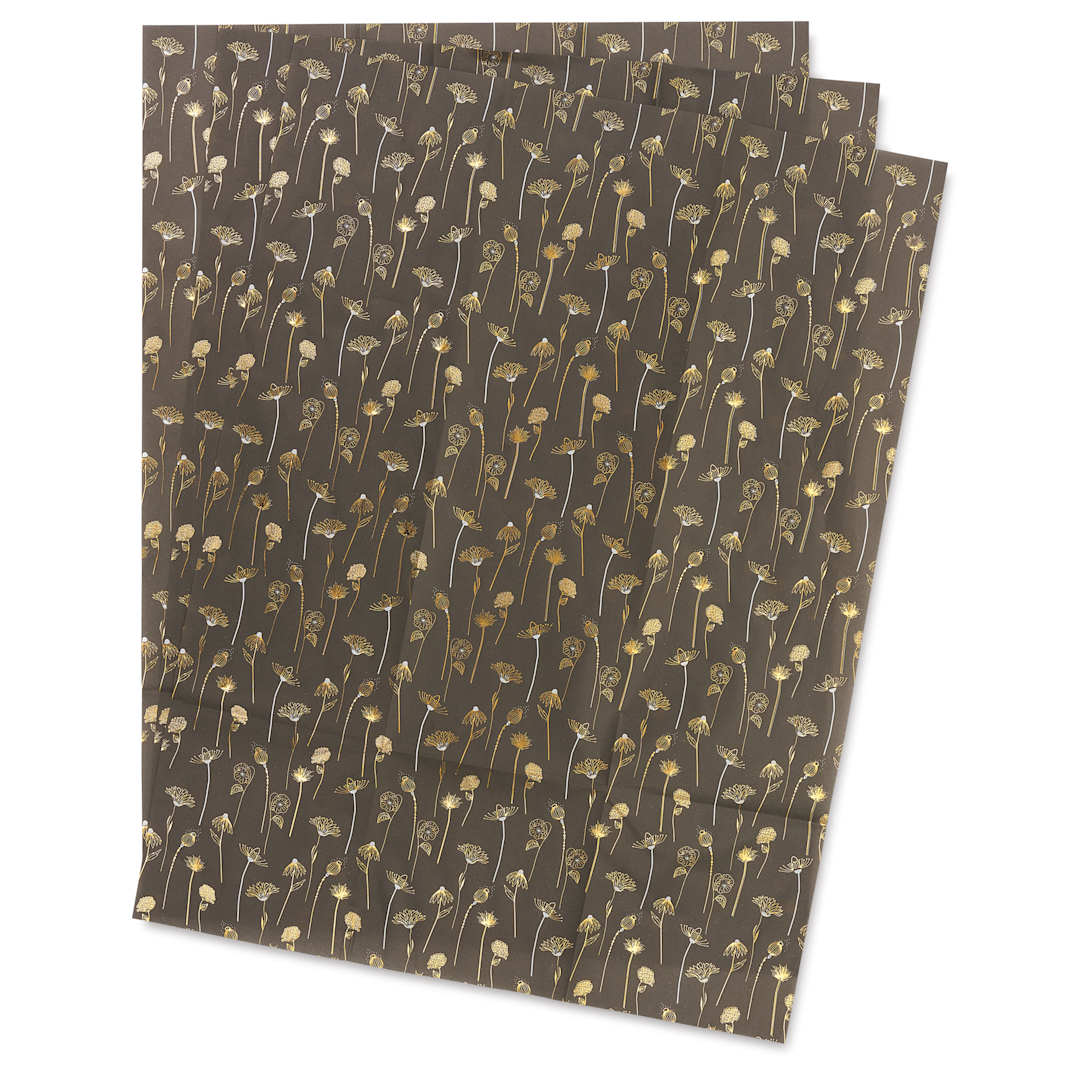 Open in modal - DecoPatch Decorative Papers - Black/Ivory Small Flowers, Pkg of 3, 12" x 16"