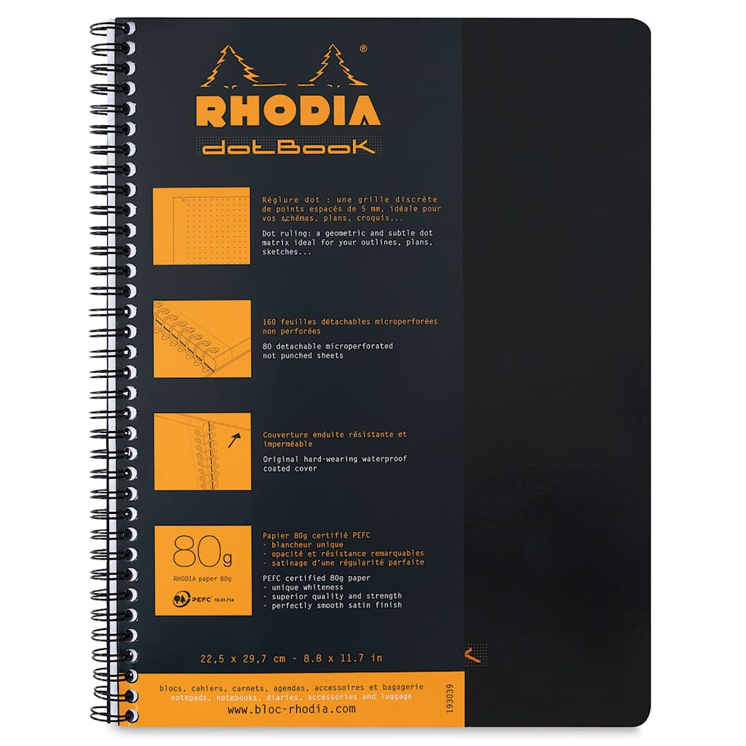 Open in modal - Rhodia Wirebound Meeting Notebook - Black, Dot Grid, 11-3/4" x 9"