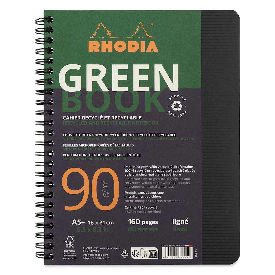 Open in modal - Rhodia Greenbook Notebook - 6.3" x 8.3", Black, Lined, 80 Sheets, front cover