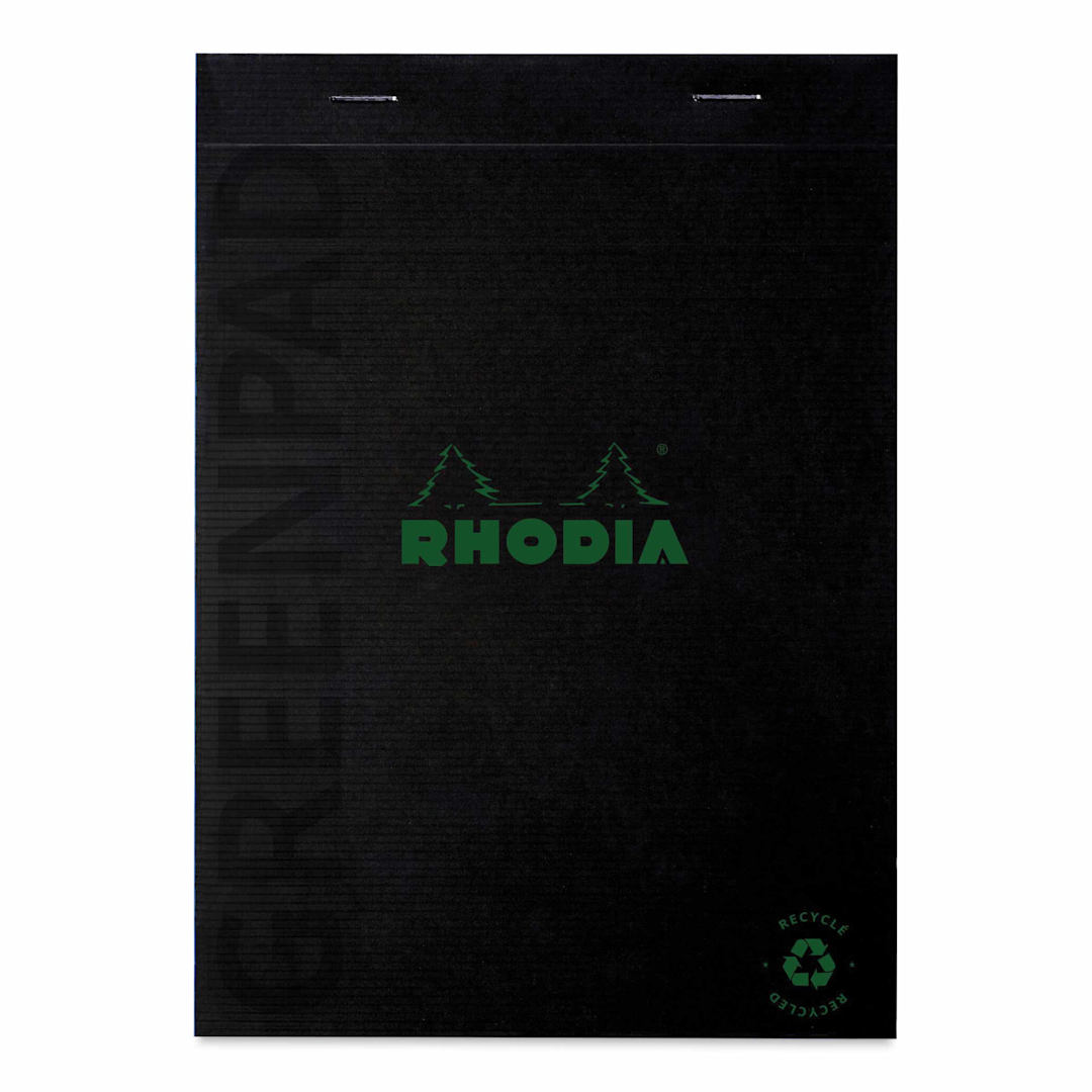 Open in modal - Rhodia Greenpad Notepad - Grid, Black, 6" x 8-1/4", front cover