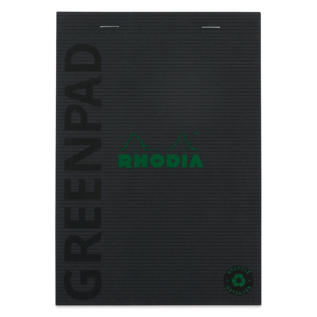 Open in modal - Rhodia Greenpad Notepad - Lined, Black, 6" x 8-1/4", front cover