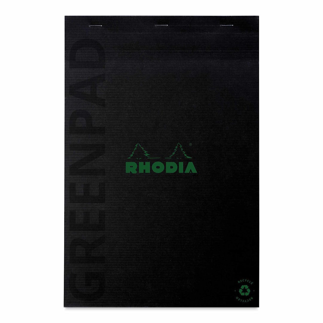 Open in modal - Rhodia Greenpad Notepad - Lined, Black, 8-1/4" x 11-3/4"