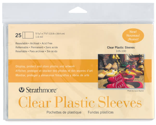 Open in modal - Strathmore Clear Plastic Sleeves - Front of package of 25 Clear Plastic Sleeves