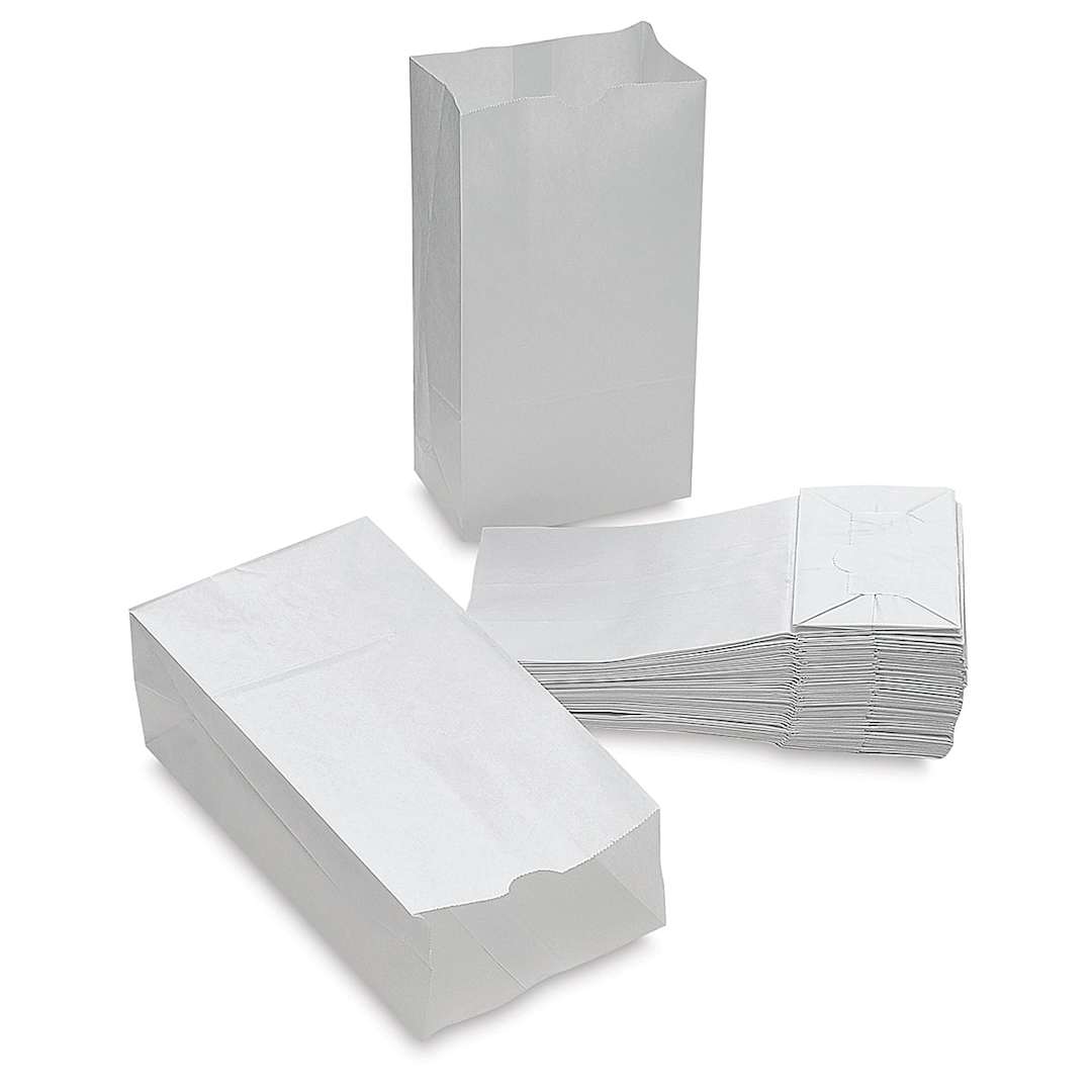 Open in modal - Creativity Street Kraft Bags - White, Pkg of 50 - with two bags open, one lying flat and one upright