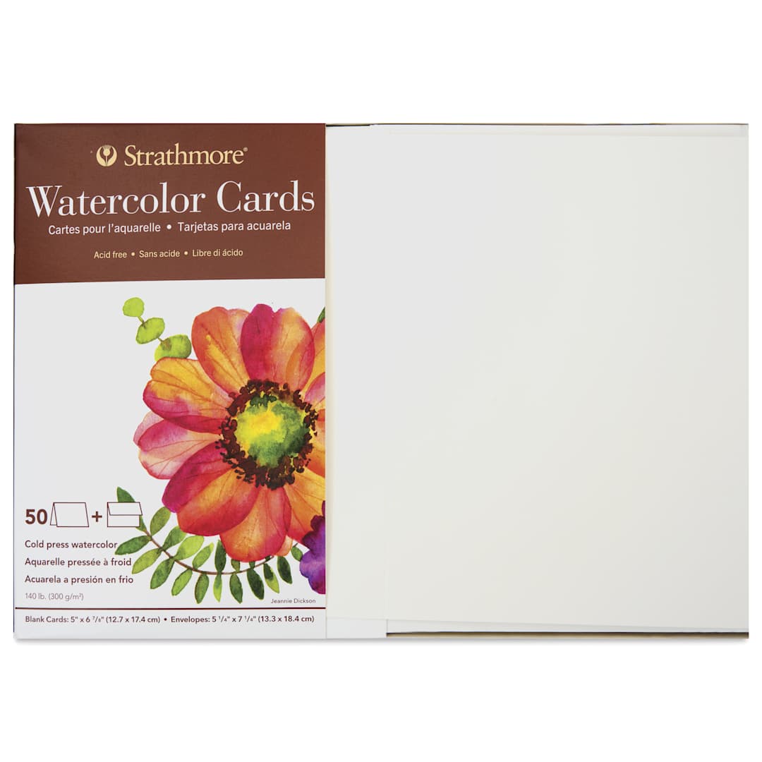 Open in modal - Strathmore Watercolor Cards and Envelopes - Greeting, Box of 50, front of the packaging