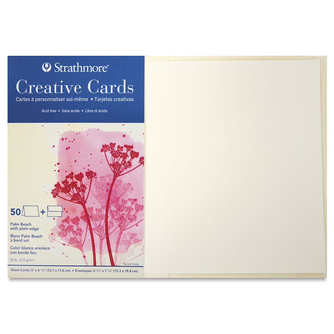 Open in modal - Strathmore Creative Cards and Envelopes - Full Size, Palm Beach White with Plain Edge, Pkg of 50, front