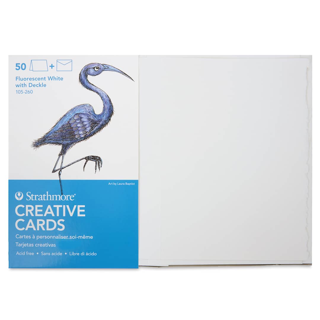 Open in modal - Strathmore Creative Cards and Envelopes - Full Size, Fluorescent White with Deckle, Pkg of 50, front