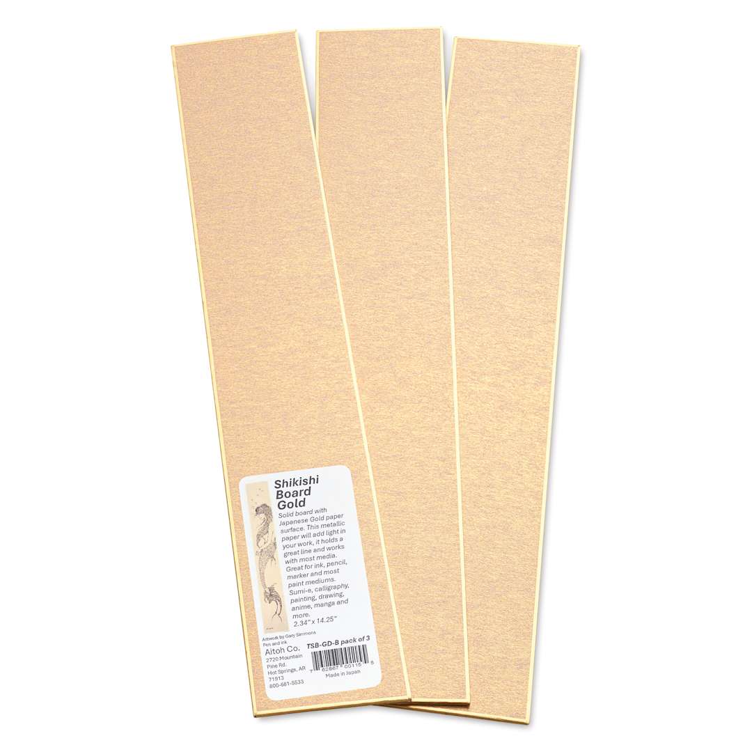 Open in modal - Aitoh Gold Paper Shikishi Boards - 2-1/5" x 14-1/4", Pkg of 3, with packaging label