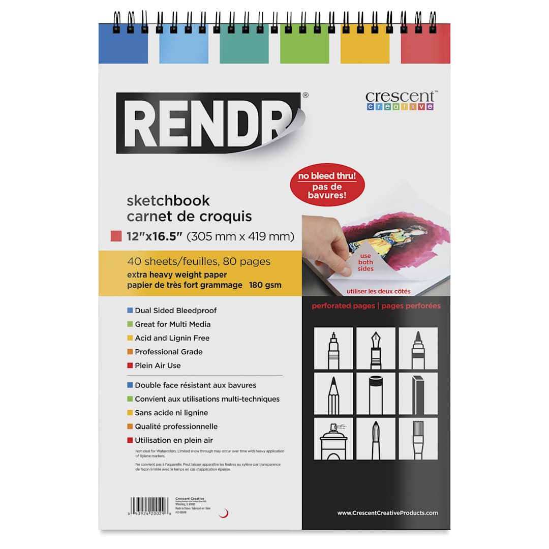Open in modal - Crescent Rendr Wirebound Sketchbook - 12" x 16-1/2", front cover