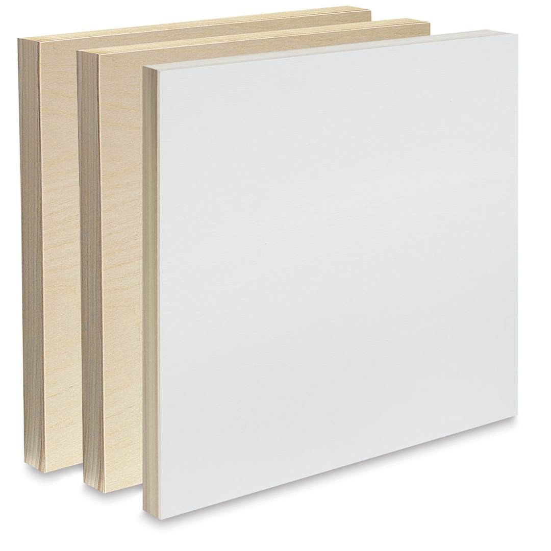 Open in modal - American Easel Wood Painting Panel - 12" x 12", Pkg of 3 Panels, Two Unprimed and One Primed
