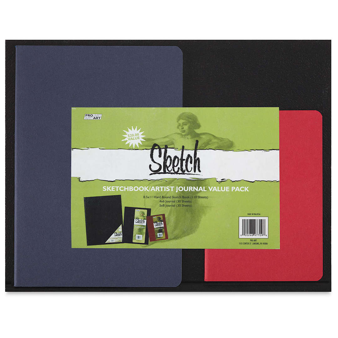 Open in modal - Pro Art Hardbound Sketchbooks - Front of 3 pc set of sketchbooks with label