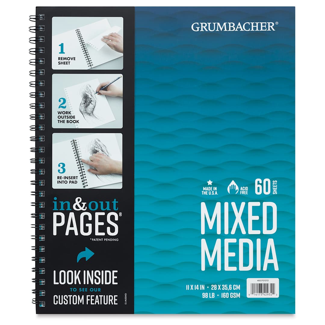 Open in modal - Grumbacher Mixed Media In & Out Pad - 11" x 14", 60 Sheets (Front cover with label)