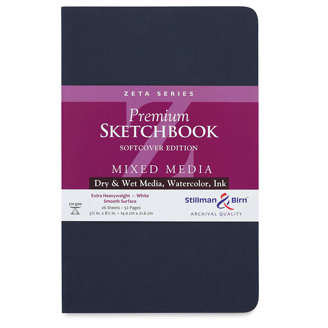 Open in modal - Stillman & Birn Zeta Series Softcover Sketchbooks - Front of Portrait style sketchbook with label