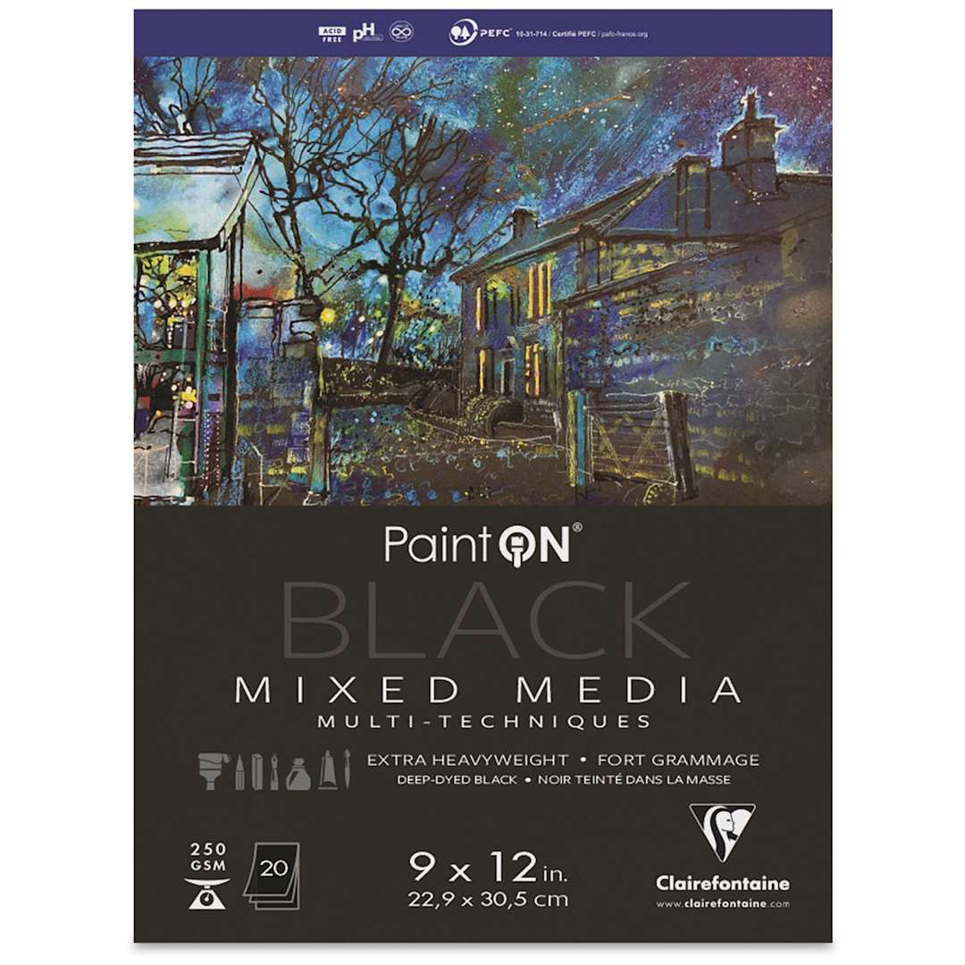 Open in modal - Clairefontaine PaintOn Mixed Media Pad - Black, 9" x 12", 20 Sheets
