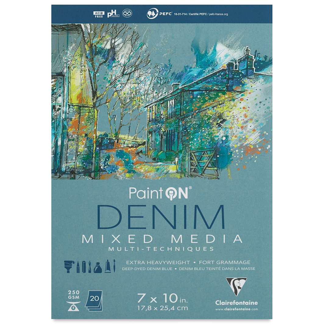 Open in modal - Clairefontaine PaintOn Mixed Media Pad - Denim, 7" x 10", 20 Sheets (front cover)
