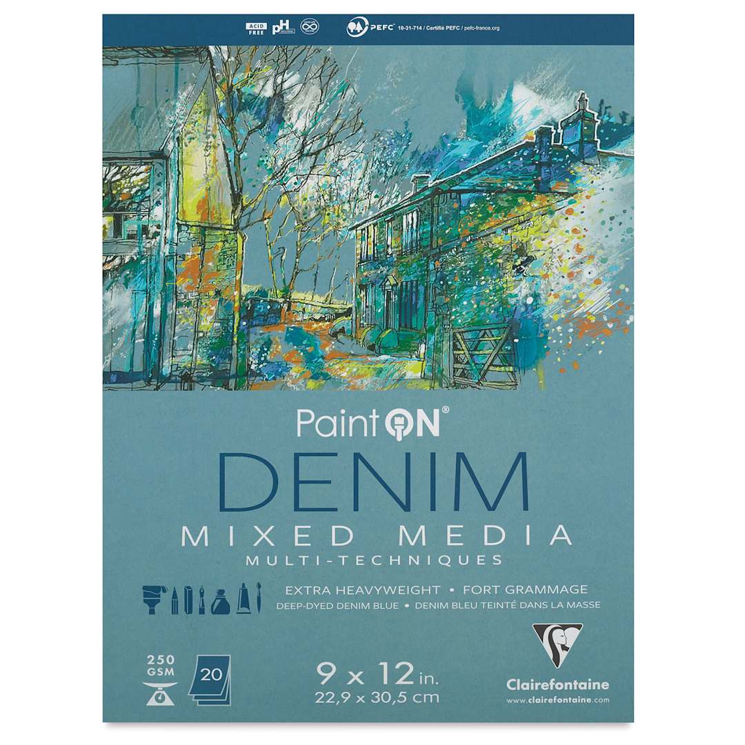 Open in modal - Clairefontaine PaintOn Mixed Media Pad - Denim, 9" x 12", 20 Sheets (front cover)