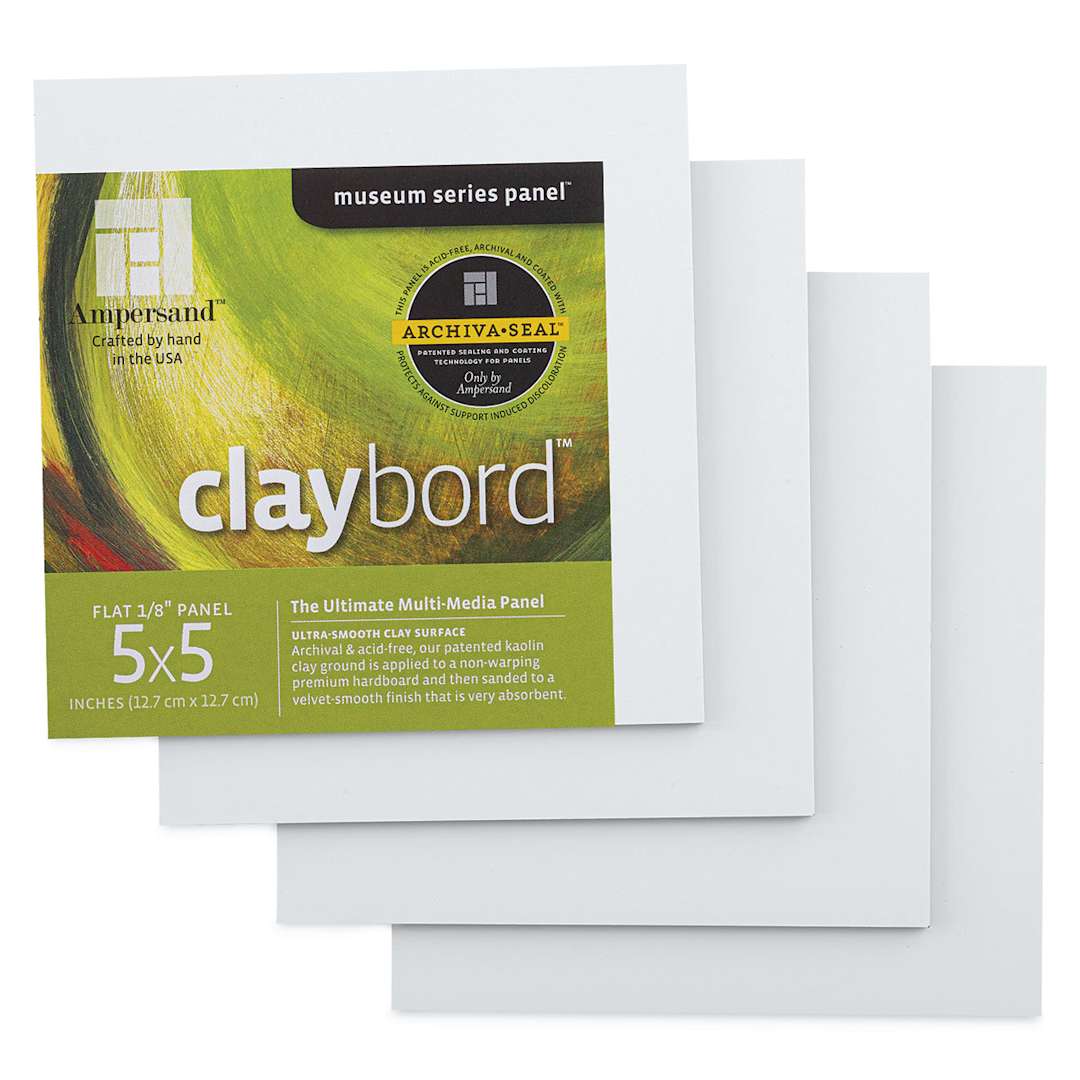 Open in modal - Ampersand Claybord - 5" x 5", 1/8" Flat, Pkg of 4