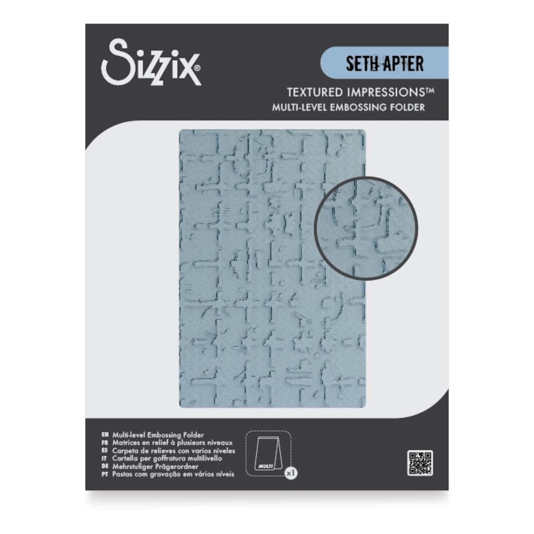 Open in modal - Sizzix Multi Level Textured Impressions Embossing Folder - Grid Graph, 4-1/2" x 6-1/2" front of packaging