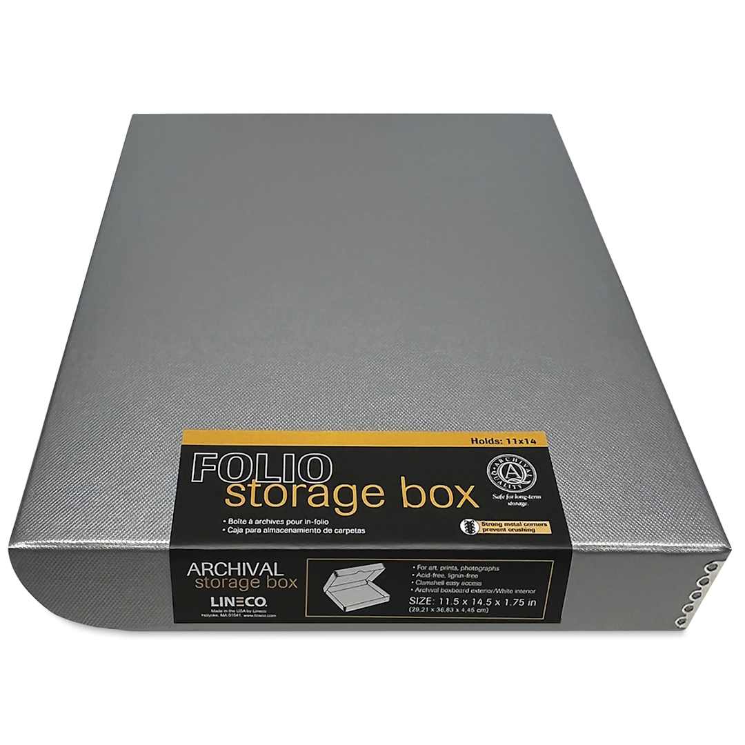 Open in modal - Lineco Folio Archival Storage Box - Metallic Silver, 11" x 14" with label