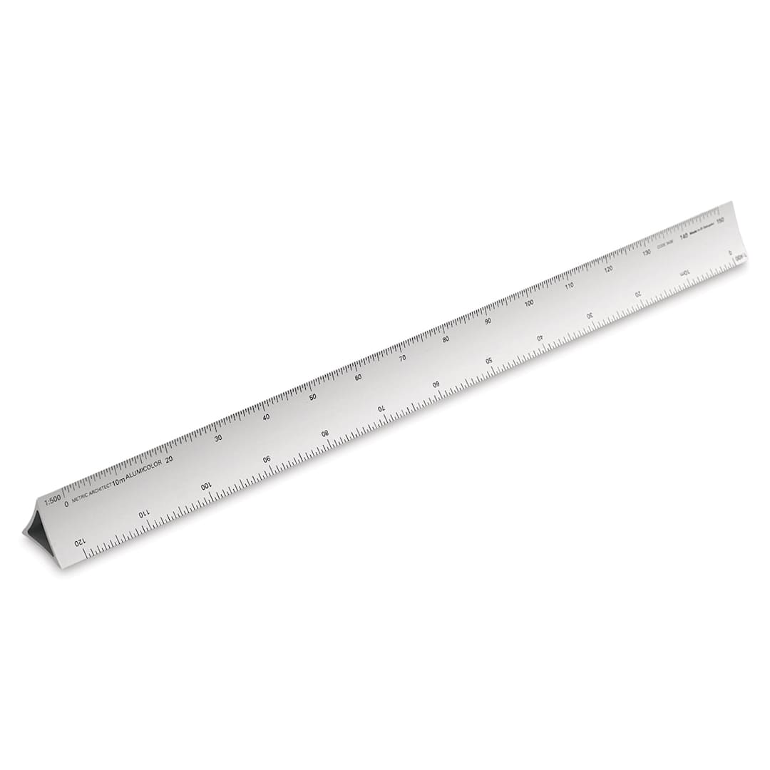 Open in modal - Alumicolor Hollow Triangular Drafting Scale - Hollow Metric Architect Scale shown at angle