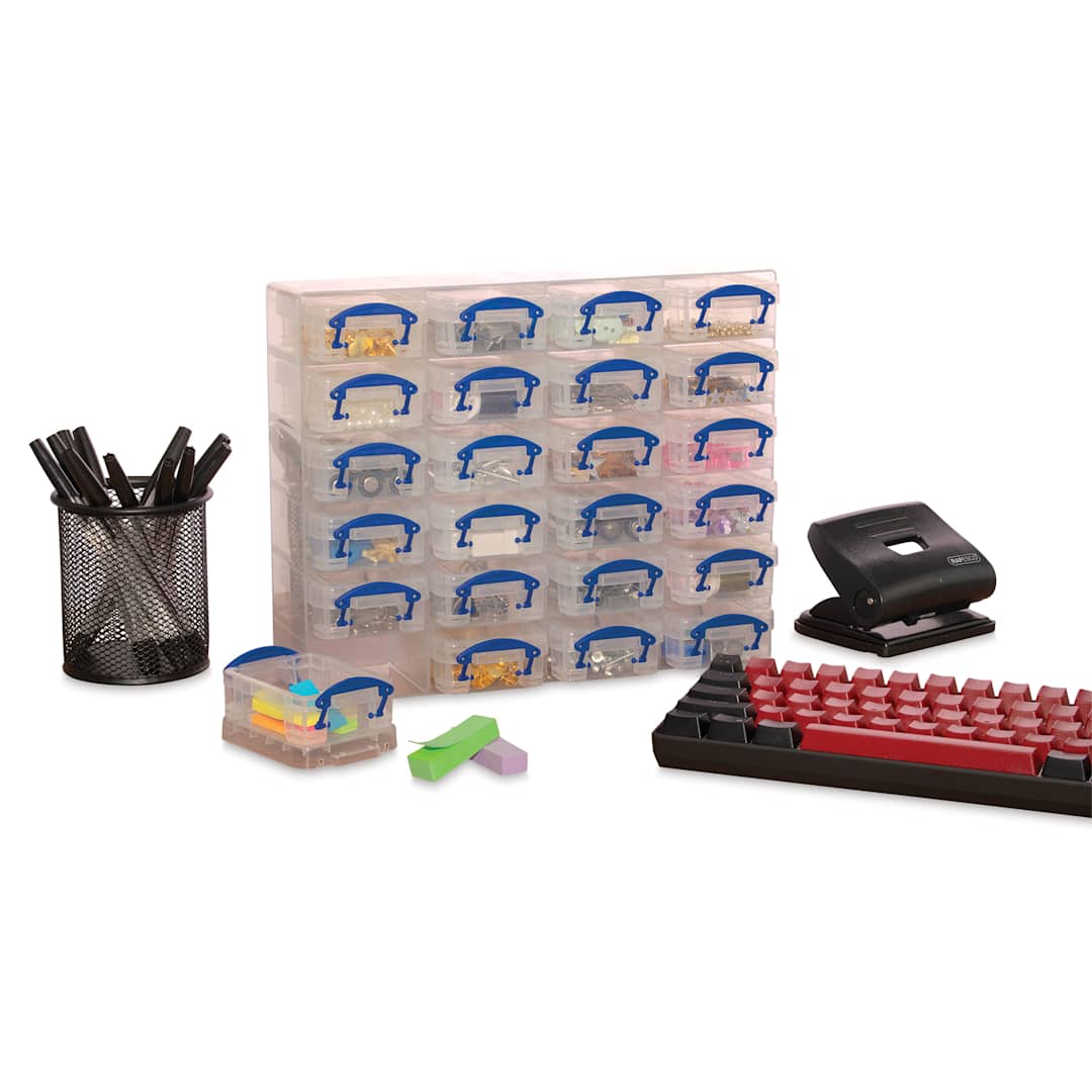 Open in modal - Desktop Craft Organizer - Clear, 24 Boxes with assorted office supplies, supplies not included