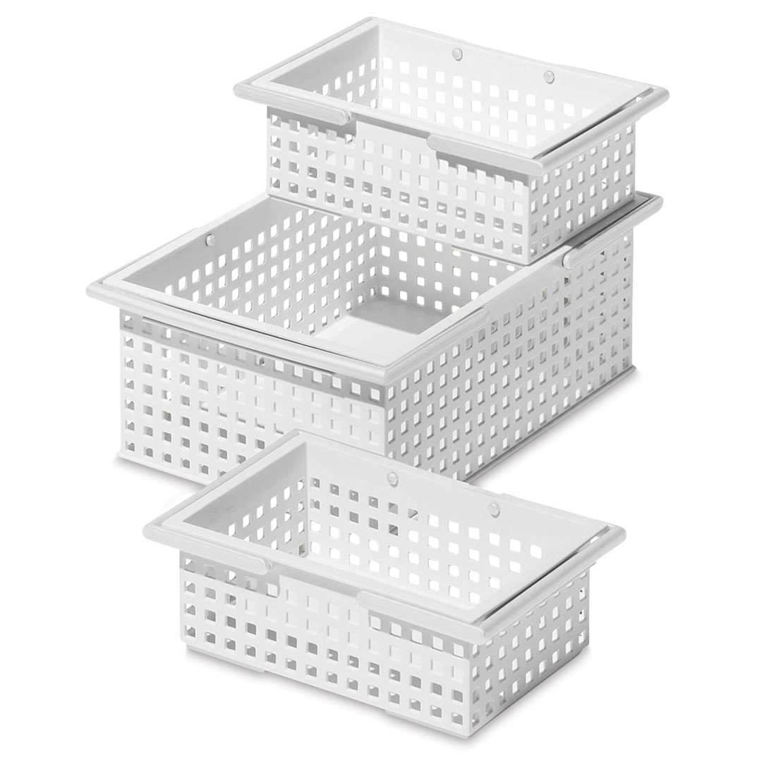 Open in modal - Like-It Stacking Totes - All three sizes shown. Small stacked on Large.