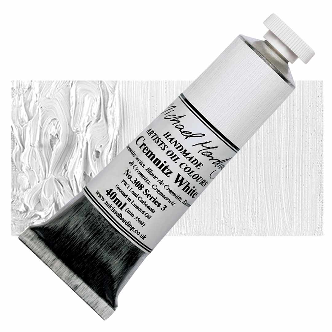 Open in modal - Michael Harding Artists Oil Paint - Cremnitz White (Linseed Oil), 40 ml tube and swatch