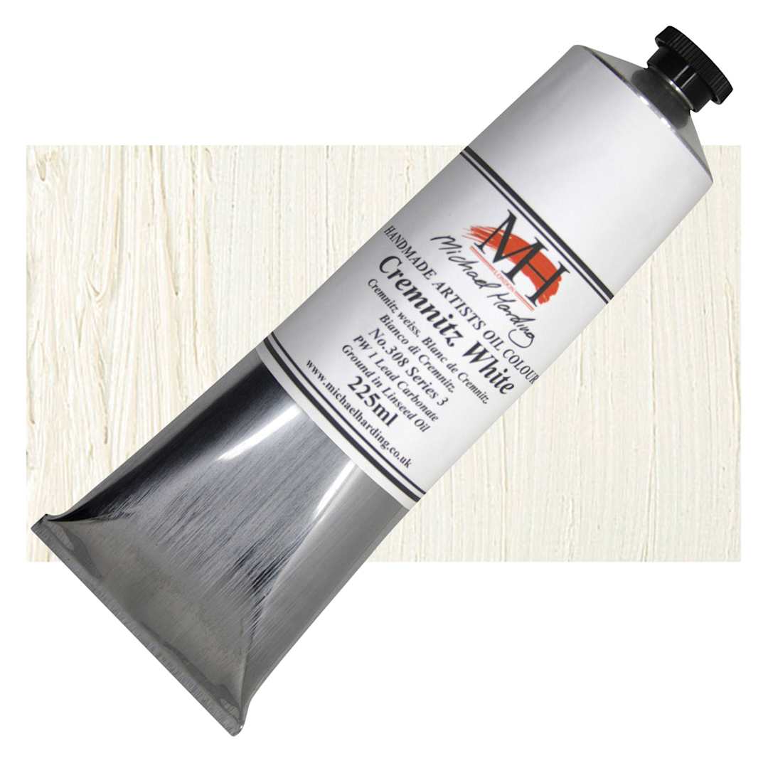 Open in modal - Michael Harding Artists Oil Paint - Cremintz White (Linseed), 225 ml tube and swatch
