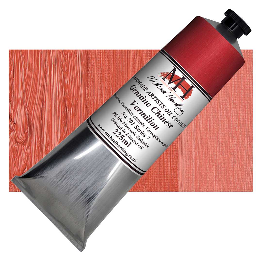 Open in modal - Michael Harding Artists Oil Paint - Genuine Chinese Vermilion, 250 ml tube and swatch