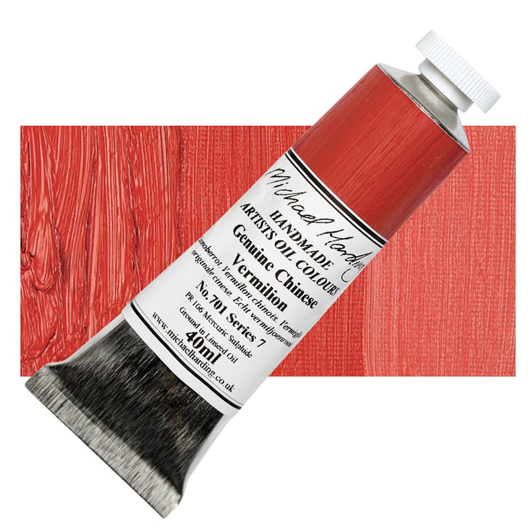 Open in modal - Michael Harding Artists Oil Paint - Genuine Chinese Vermilion, 40 ml tube and swatch