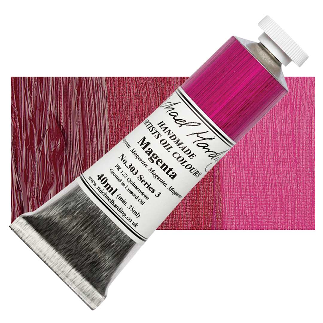 Open in modal - Michael Harding Artists Oil Paint - Magenta, 40 ml tube and swatch