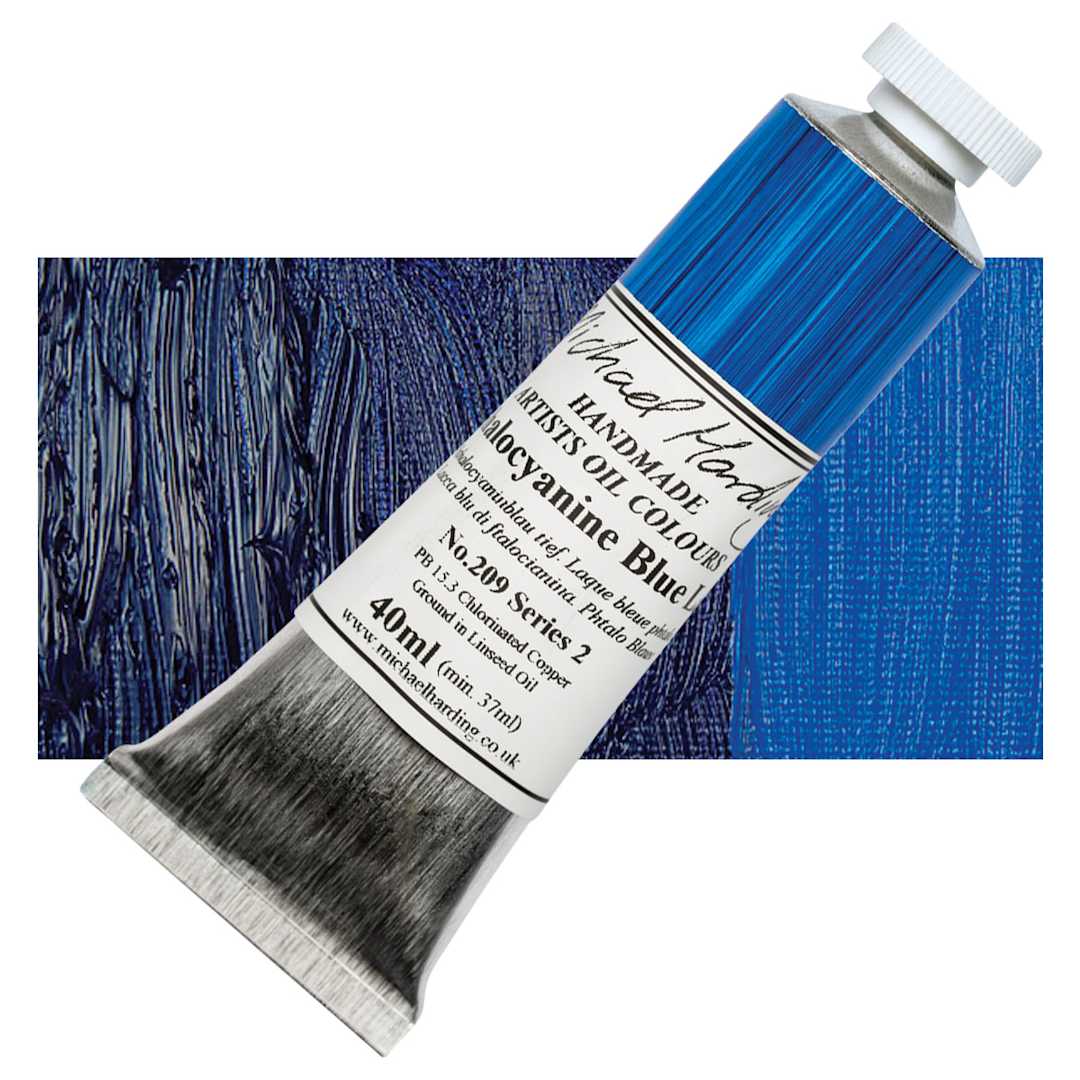 Open in modal - Michael Harding Artists Oil Paint - Phthalo Blue Lake, 40 ml tube and swatch