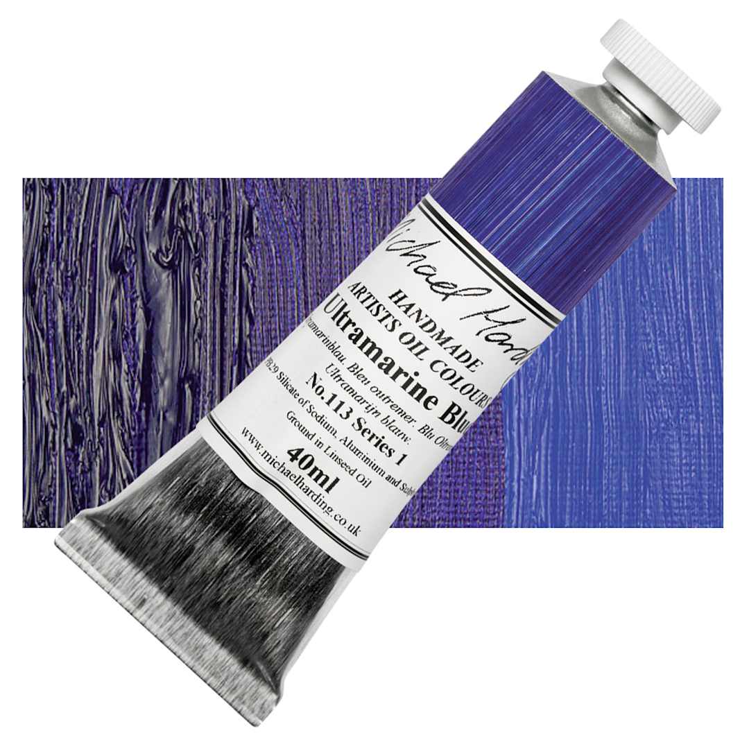 Open in modal - Michael Harding Artists Oil Paint - Ultramarine Blue, 40 ml tube and swatch