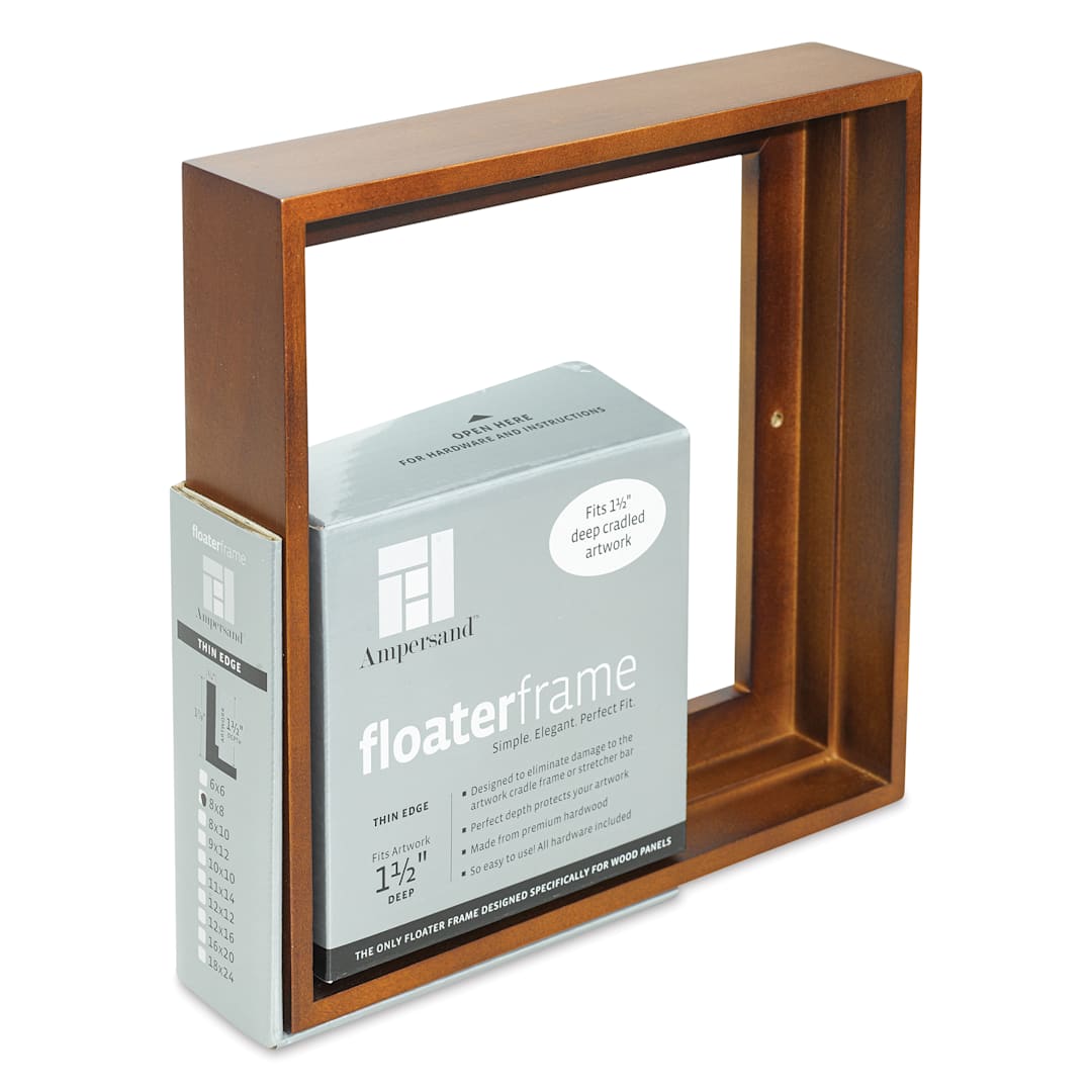 Open in modal - Ampersand Floaterframe - Thin, Walnut, 8" x 8", 1-1/2", at an angle