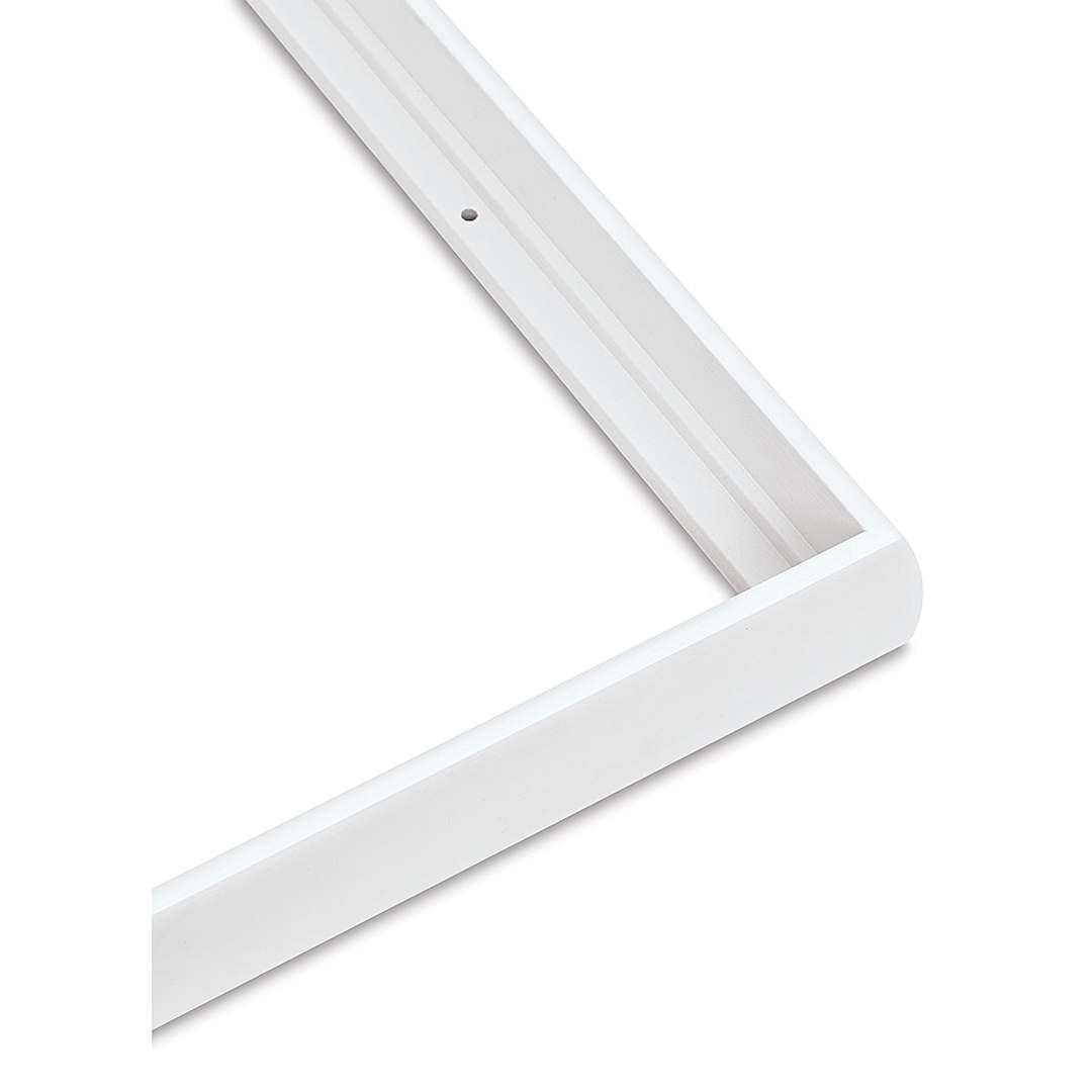 Open in modal - Blick Contour Floater Frames - Corner of White frame showing bevelled exterior of frame