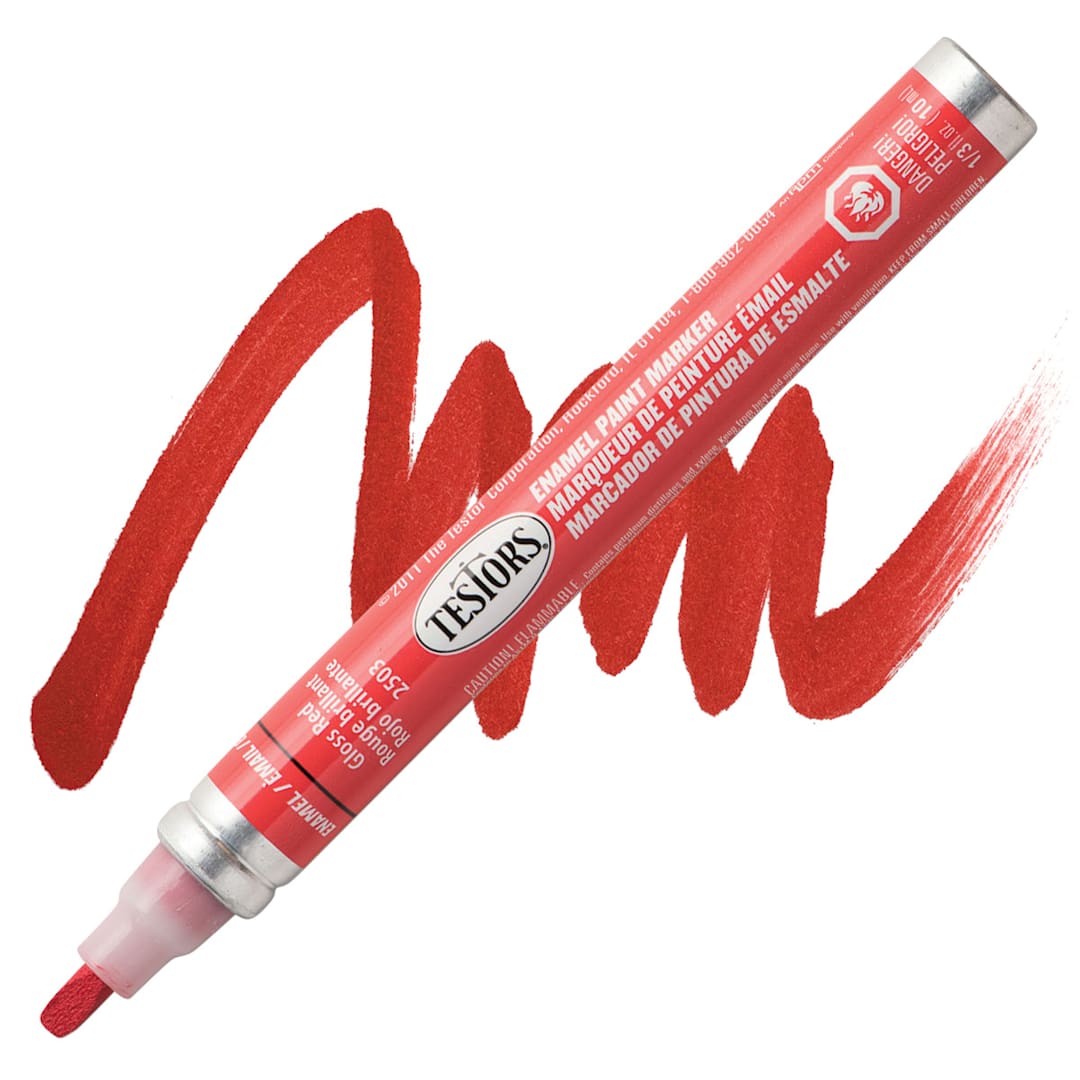 Open in modal - Testors Enamel Paint Marker - Gloss Red marker and swatch