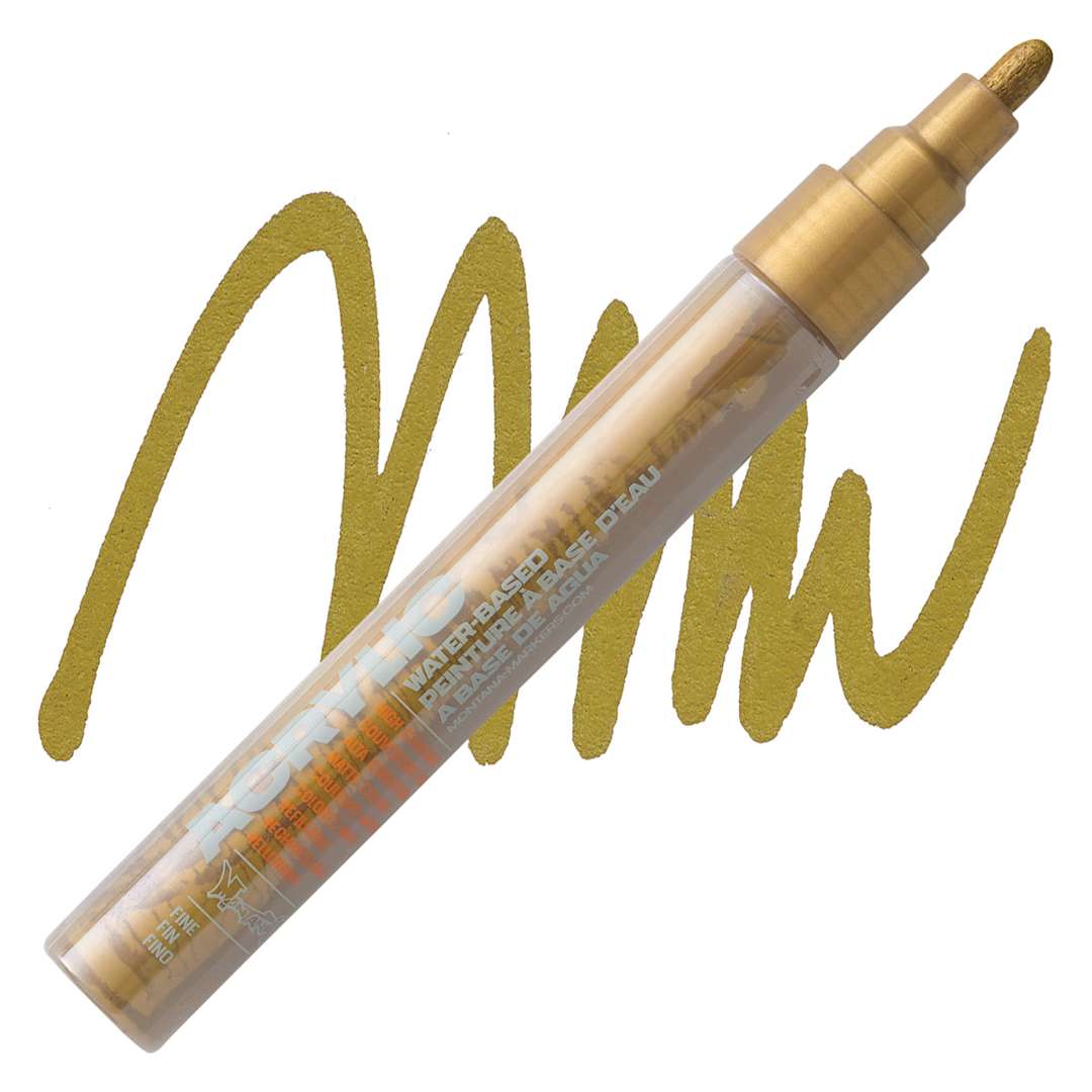 Open in modal - Montana Acrylic Marker - 2 mm, Matte Gold marker and swatch