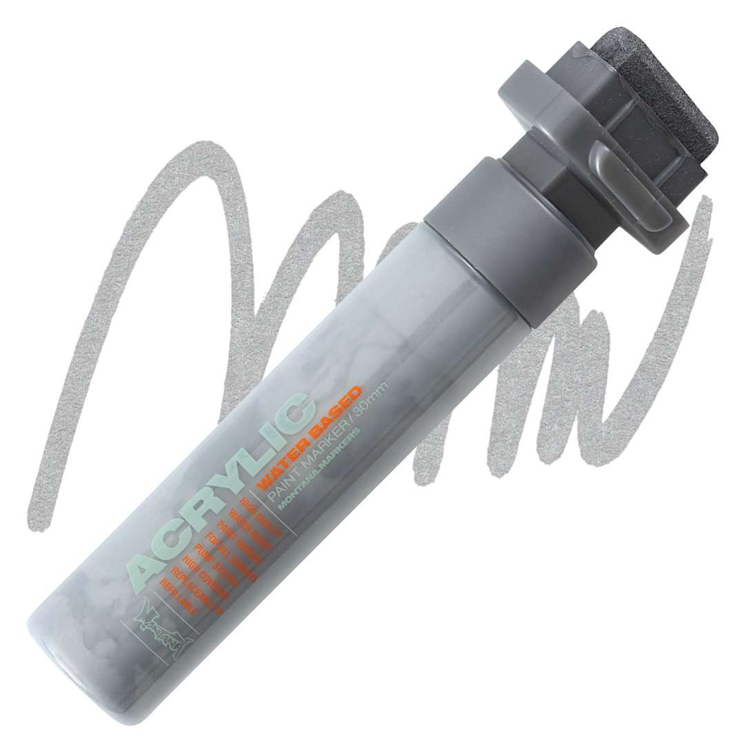 Open in modal - Montana Acrylic Marker - 30 mm Tip, Outline Silver (Metallic) marker and swatch