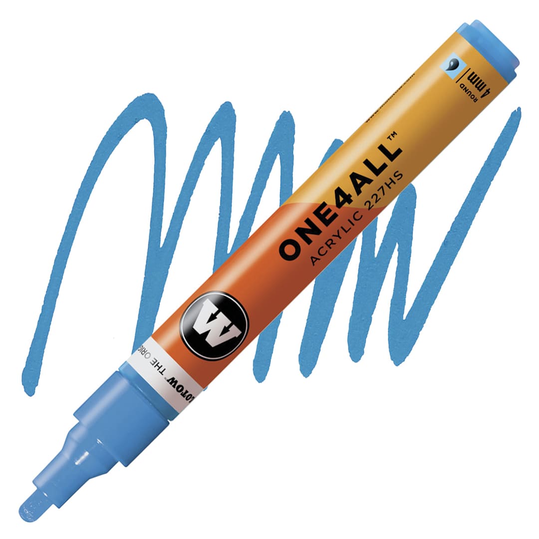 Open in modal - Molotow One4All Acrylic Marker - 4 mm Tip, Shock Blue Middle, Bullet Tip marker and swatch