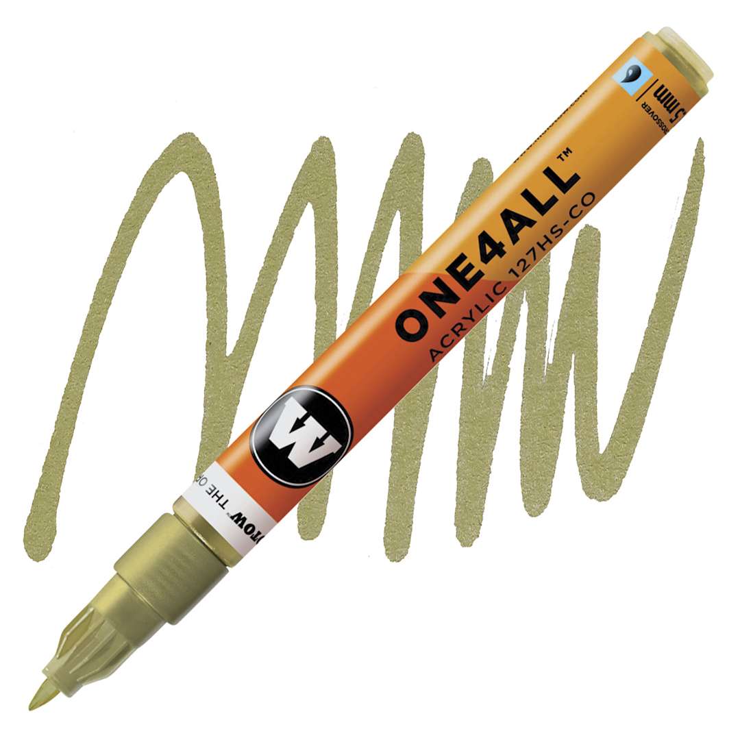 Open in modal - Molotow One4All Acrylic Marker - 1.5 mm Tip, Metallic Gold marker and swatch