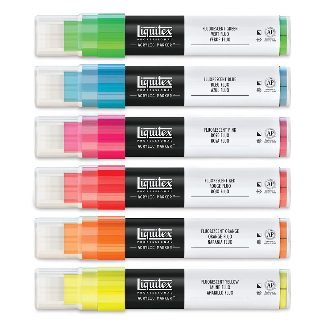Open in modal - Liquitex Paint Marker - Fluorescent Colors, Set of 6, markers laid out